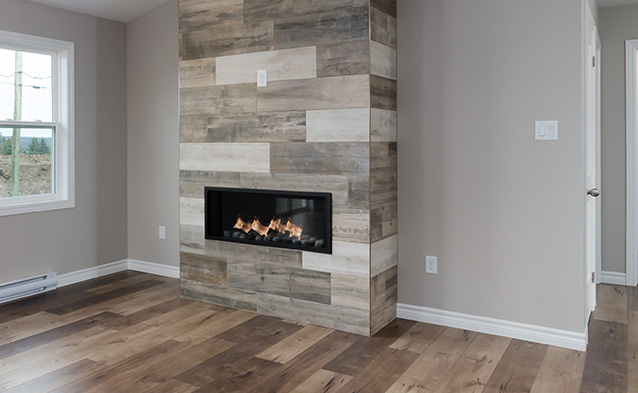 Fireplace Installed with Tile 'Chimney'